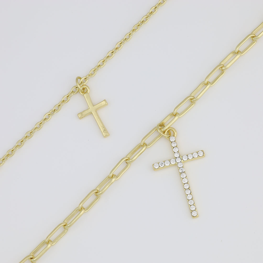 Necklace With Two Different Chains And Cross Pendant
