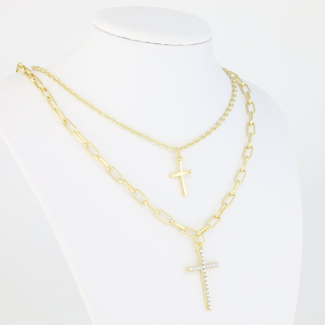 Necklace With Two Different Chains And Cross Pendant