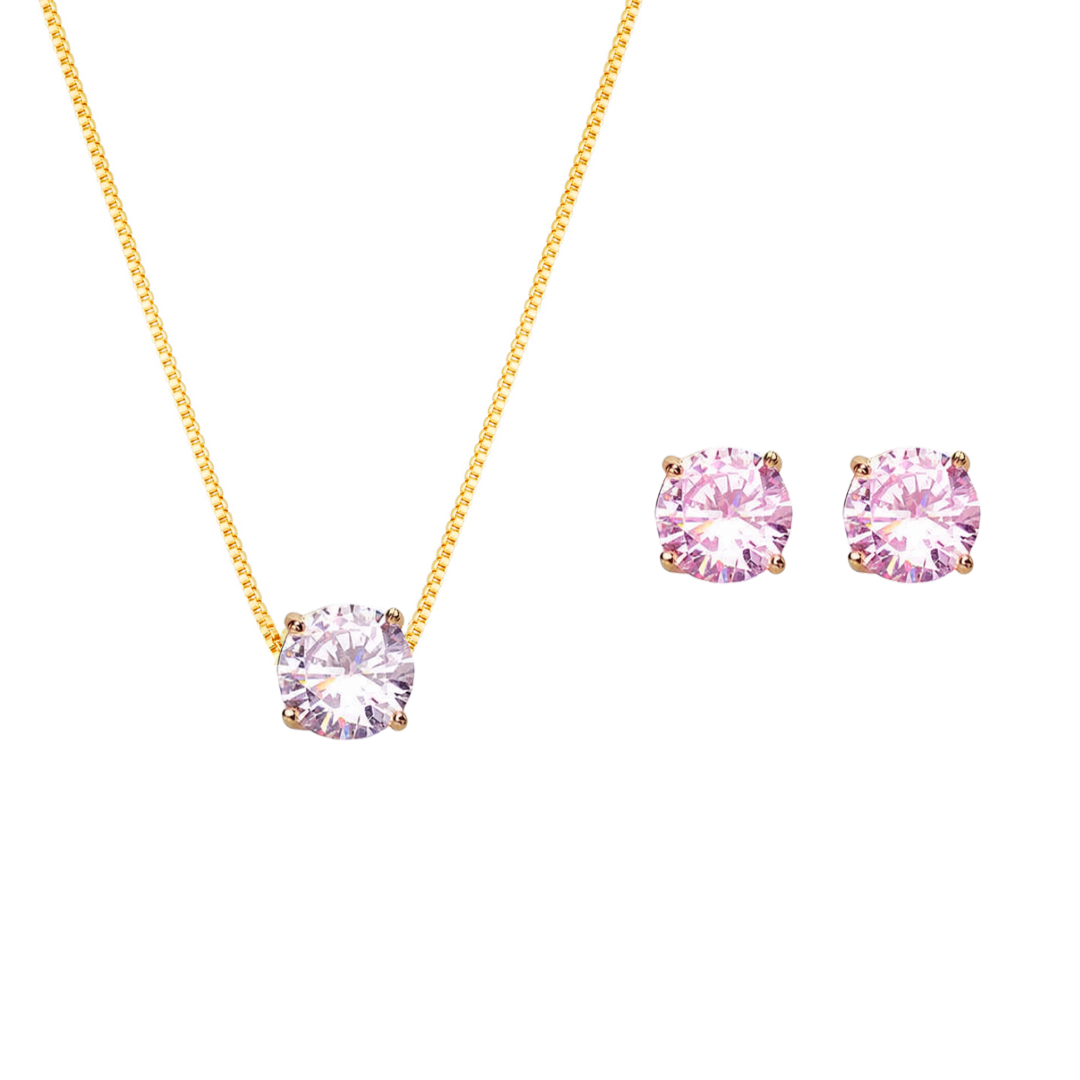 Set with pink and round stones