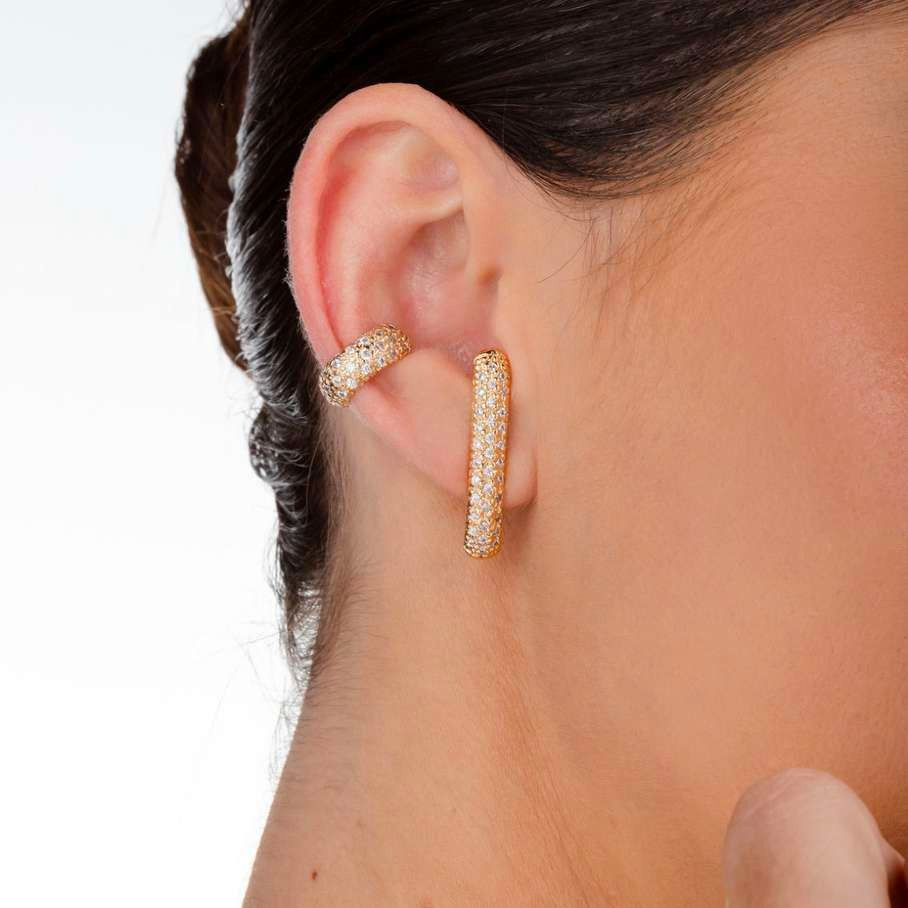 Modern earring with micro pave