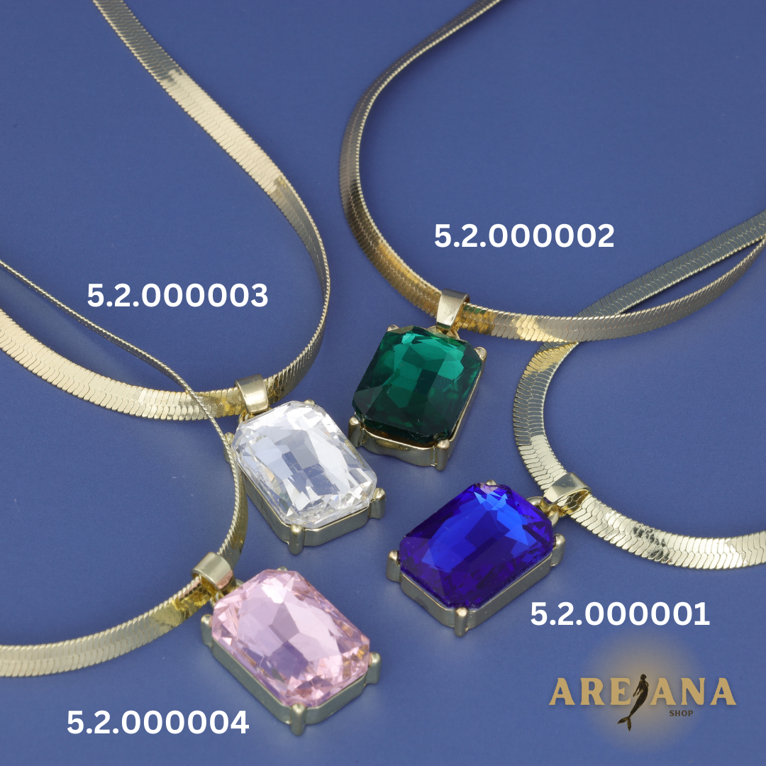 8 Zirconia Pendant Necklaces With Herringbone Link