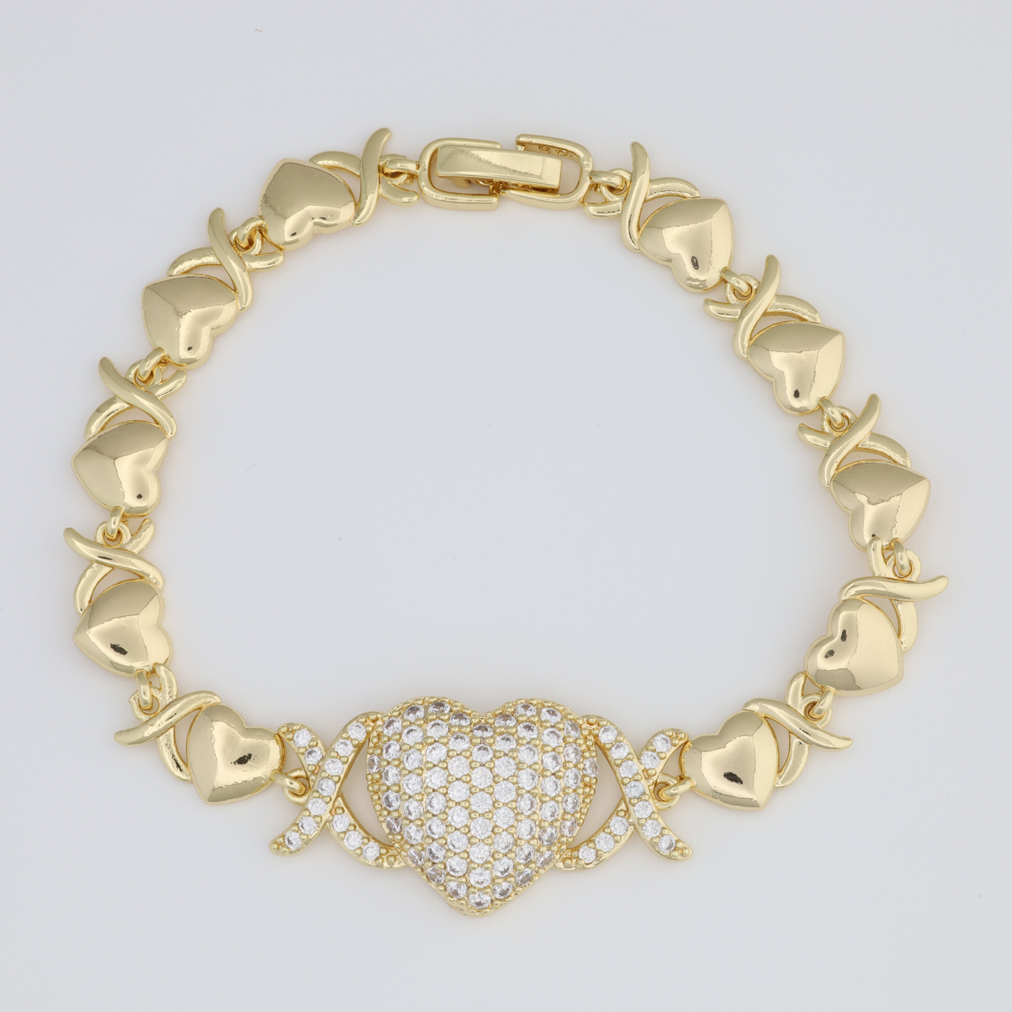 Large Heart Bracelet With Hugs And Kisses Link