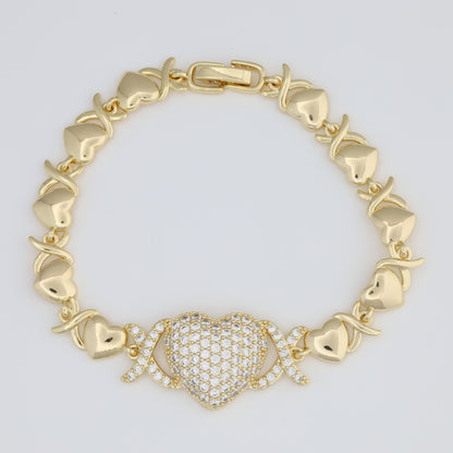 Large Heart Bracelet With Hugs And Kisses Link